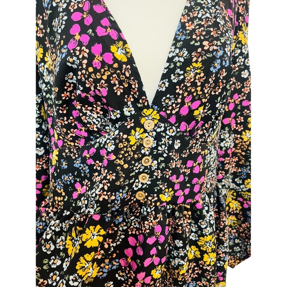 Shein Curve Floral Blouse Long‎ Sleeve V Neck Button Front 1XL - Picture 5 of 11